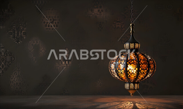 أنوار وإضاءة وزينة شهر الخير، تحف وتصاميم وديكورات هندسية اسلامية، مصباح معدني عربي تقليدي، فانوس رمضان المضيء، اجواء دينية رمضانية