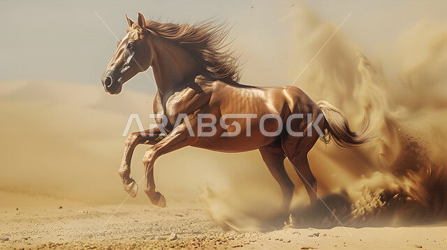 ترويض وتدريب الأحصنة العربية الاصيلة، حب وشغف الفروسية، محمية طبيعية لتربية الخيول في المملكة العربية السعودية، حصان بني في الاسطبل 