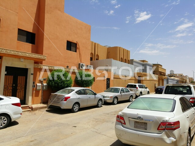 Architectural engineering art for residential buildings in the Kingdom of Saudi Arabia, tourist places and landmarks, famous alleys and neighborhoods, engineering designs for villas and houses on Ali bin Hajjaj Street in King Fahd District in Riyadh