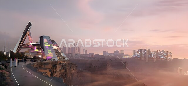 مركز الفنون الأدائية المسرحية على سفوح جبال طويق، الفن الهندسي المعماري لبناء المركز على الطراز الحديث، أماكن ومعالم مشهورة في المملكة، رؤية سعودية مستقبلية2030، وجهة سياحية ثقافية ترفيهية، مقصد الزوار من شتى أنحاء العالم، مشروع القدية الجديد في السعودية