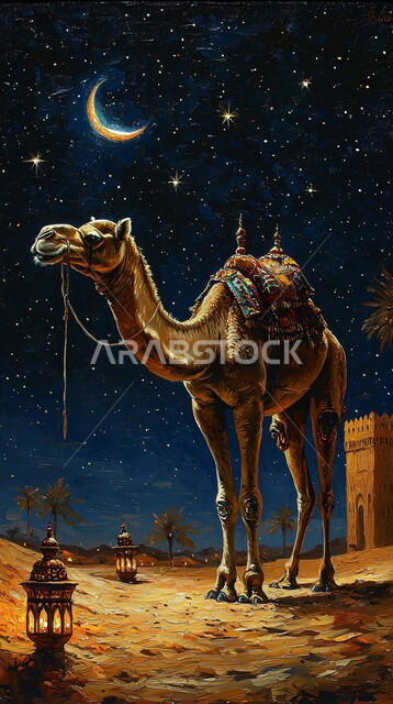 جمل عربي أصيل يسير وسط الصحراء، تربية الجمال والابل في المحميات الطبيعية في المملكة العربية السعودية ،  الرمال الذهبية الناعمة، الاهتمام ورعاية المواشي والثدييات في الصحاري