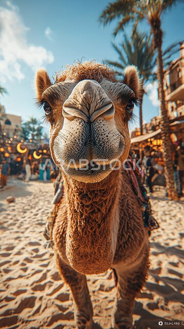 جمل عربي أصيل يسير وسط الصحراء، تربية الجمال والابل في المحميات الطبيعية في المملكة العربية السعودية ،  الرمال الذهبية الناعمة، الاهتمام ورعاية المواشي والثدييات في الصحاري