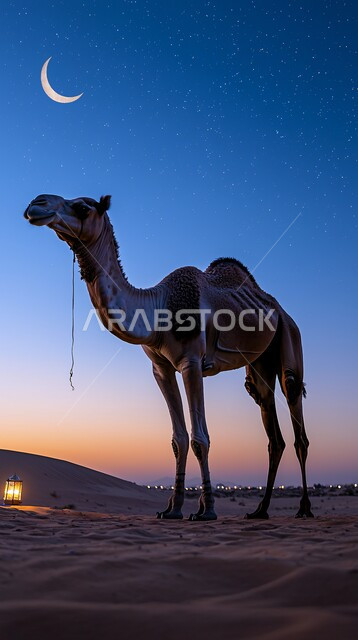 جمل عربي أصيل يسير وسط الصحراء، تربية الجمال والابل في المحميات الطبيعية في المملكة العربية السعودية ،  الرمال الذهبية الناعمة، الاهتمام ورعاية المواشي والثدييات في الصحاري