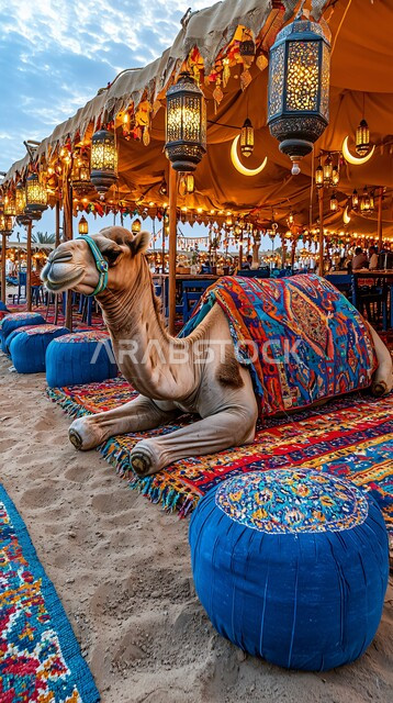 Natural reserves for camel grazing, interest in camel breeding in the Gulf States, the association of the camel with antiquity and authenticity, livestock and mammal care in the Kingdom of Saudi Arabia, a purebred blonde camel,