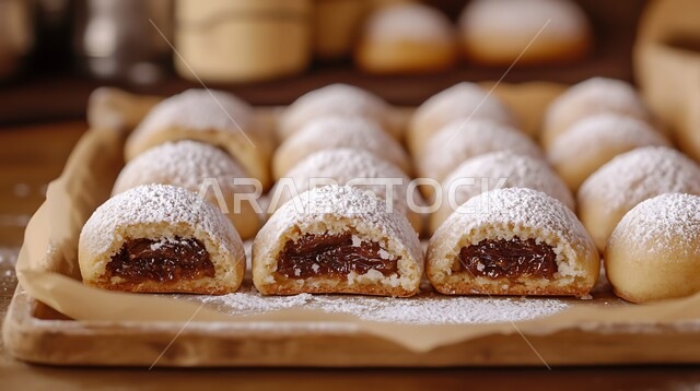 كرم الضيافة وحسن الاستقبال في السعودية، طريقة إعداد وتحضير الحلويات الشهية، قطع من حلى العيد المحشوة بالتمر، أقراص المعمول بالعجوة اللذيذة، الأعياد والمناسبات الإسلامية السعيدة