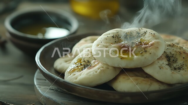 أرغفة الخبز العربي التقليدي (البيتا)، الخبز المفرود في الفرن الشعبي، المخابز والأفران في المملكة العربية، مخبوزات ساخنة طازجة، منتجات وطنية محلية سعودية
