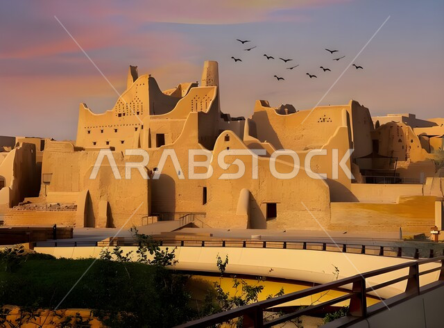 معالم أثرية تاريخية شعبية قديمة، الأماكن التراثية السياحية والعريقة في المملكة العربية، الفن الهندسي المعماري القديم لأسوار الدرعية القديمة في مدينة الرياض في السعودية، المباني الأثرية والبيوت الطينية في حي الطريف، تأسيس الدولة عام 1727م