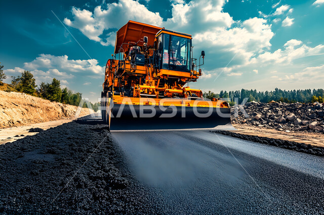 النمو والتطور العمراني والتقدم الحضاري للمدن، تحسين البنية التحتية وتعبيد الشوارع الرئيسية والفرعية، مفهوم الهندسة المدنية والبناء، الأعمال الإنشائية الحديثة في المملكة العربية السعودية، مد الاسفلت بشكل مستوي في الطرقات باستخدام الآلات الثقيلة والجرارات