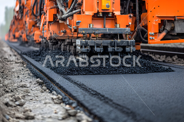 النمو والتطور العمراني والتقدم الحضاري للمدن، تحسين البنية التحتية وتعبيد الشوارع الرئيسية والفرعية، مفهوم الهندسة المدنية والبناء، الأعمال الإنشائية الحديثة في المملكة العربية السعودية، مد الاسفلت بشكل مستوي في الطرقات باستخدام الآلات الثقيلة والجرارات