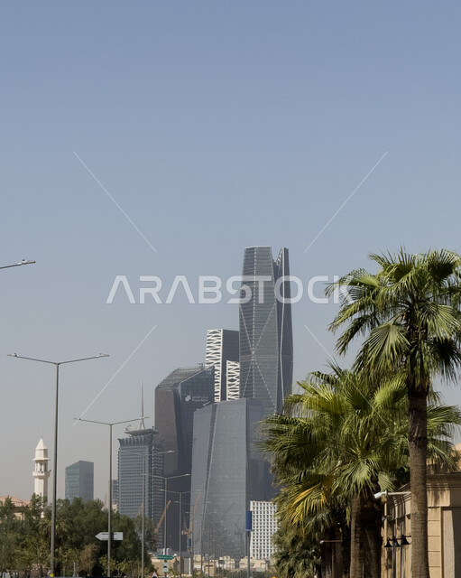 مركز الملك عبد الله المالي كافد في مدينة الرياض، الفن الهندسي المعماري للأبراج وناطحات السحاب الاقتصادية في المملكة العربية السعودية، معالم التجارة والاقتصاد المشهورة، الاهتمام بالتشجير وزراعة أشجار النخيل في الطرقات والشوارع