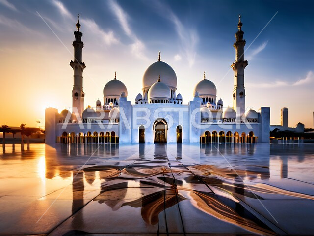 Sheikh Zayed Grand Mosque in Abu Dhabi, the modern Islamic style of mosques in the United Arab Emirates, places of worship and closeness to God Almighty, famous Islamic religious landmarks, architectural engineering art in building domes and white minarets
