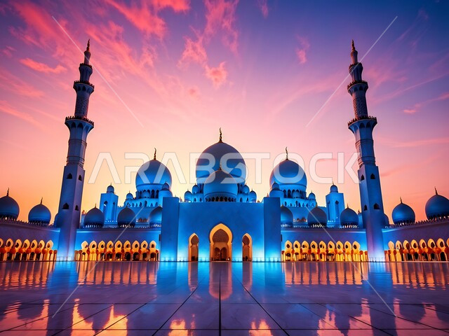 أماكن العبادة والتقرب إلى الله تعالى، معالم إسلامية دينية مشهورة، الفن الهندسي المعماري في بناء القبب والمآذن البيضاء، مسجد الشيخ زايد الكبير في إمارة أبو ظبي، الطراز الإسلامي الحديث لمساجد دولة الإمارات العربية المتحدة