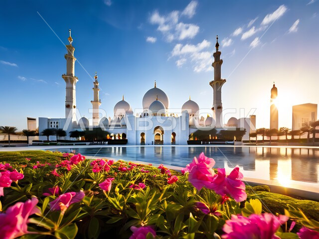 Sheikh Zayed Grand Mosque in Abu Dhabi, the modern Islamic style of mosques in the United Arab Emirates, places of worship and closeness to God Almighty, famous Islamic religious landmarks, architectural engineering art in building domes and white minarets
