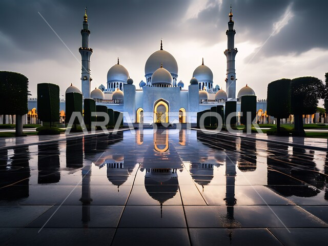 مسجد الشيخ زايد الكبير في إمارة أبو ظبي، الطراز الإسلامي الحديث لمساجد دولة الإمارات العربية المتحدة، أماكن العبادة والتقرب إلى الله تعالى، معالم إسلامية دينية مشهورة، الفن الهندسي المعماري في بناء القبب والمآذن البيضاء