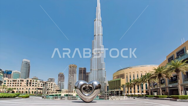 التطور والتقدم العمراني في الامارات العربية المتحدة، برج خليفة الشهير في مدينة دبي في النهار، الفن الهندسي المعماري للأبراج وناطحات السحاب، جذب واستقطاب السياح من انحاء العالم، أماكن ومعالم سياحية مشهورة