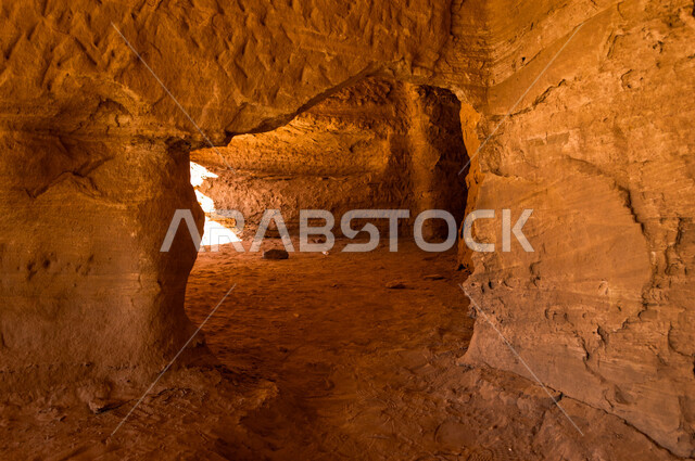 The historical beauty of Madain Saleh in Al-Ula, Saudi Arabia, the natural beauty of the rock formations, the ancient Arab civilization, archaeological tourist attractions in Saudi Arabia