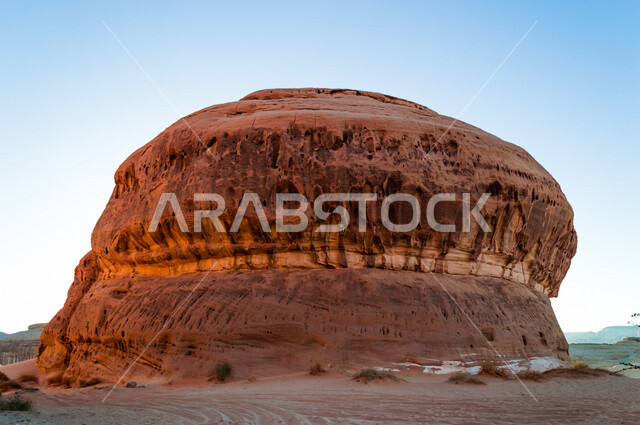 The historical beauty of Madain Saleh in Al-Ula, Saudi Arabia, the natural beauty of the rock formations, the ancient Arab civilization, archaeological tourist attractions in Saudi Arabia