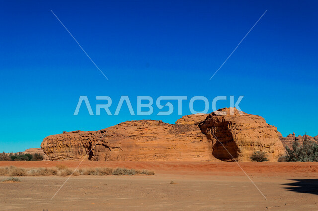 The historical beauty of Madain Saleh in Al-Ula, Saudi Arabia, the natural beauty of the rock formations, the ancient Arab civilization, archaeological tourist attractions in Saudi Arabia