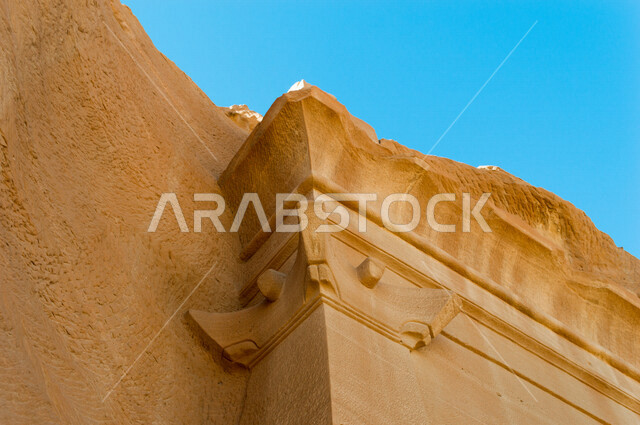 The historical beauty of Madain Saleh in Al-Ula, Saudi Arabia, the natural beauty of the rock formations, the ancient Arab civilization, archaeological tourist attractions in Saudi Arabia