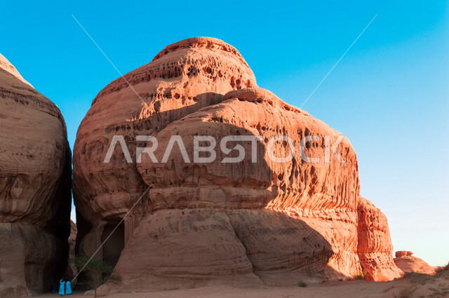 The historical beauty of Madain Saleh in Al-Ula, Saudi Arabia, the natural beauty of the rock formations, the ancient Arab civilization, archaeological tourist attractions in Saudi Arabia