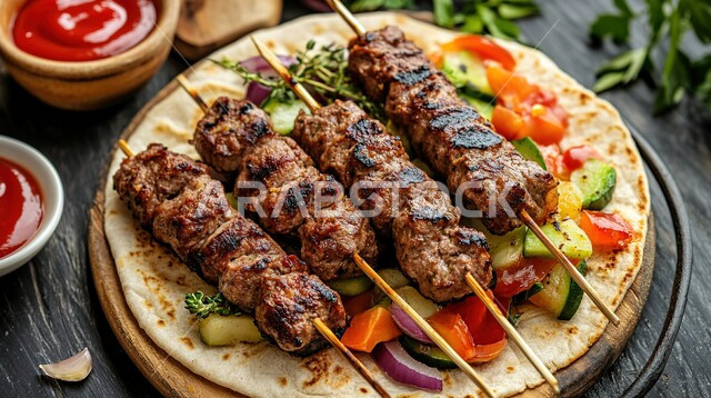 وصفات الدجاج واللحوم بنكهات متنوعة، طبق من أسياخ الكباب المشوي على الفحم مع البقدونس والبصل وصلصة الطحينة، أطعمة وأغذية صحية, مطاعم للمأكولات العربية الشرقية، وجبات لحم الضأن الشهية الساخنة