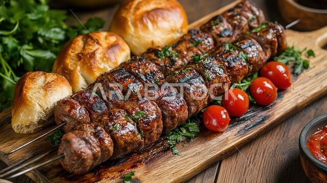 وصفات الدجاج واللحوم بنكهات متنوعة، طبق من أسياخ الكباب المشوي على الفحم مع البقدونس والبصل وصلصة الطحينة، أطعمة وأغذية صحية, مطاعم للمأكولات العربية الشرقية، وجبات لحم الضأن الشهية الساخنة