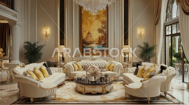 التصاميم الأنيقة لغرف الجلوس المريحة على الطراز الحديث, الديكورات الداخلية للفلل والشقق السكنية في المملكة العربية السعودية، غرفة معيشة مع آثاث منزلي فاخر، تحف واكسسوارات عصرية