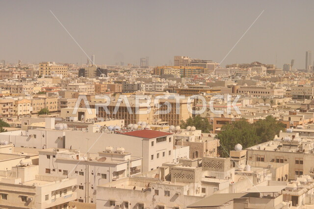 Houses and homes in Dhahran district in the Eastern Province in Dammam, architecture of buildings and residential facilities in the cities of the Kingdom of Saudi Arabia, old-style architectural engineering art
