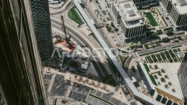 Transportation, Car Traffic in the Streets and Roads of Dubai, Architectural Art of Commercial Buildings and Towers, Vehicles in the Daytime on the Roads of the United Arab Emirates