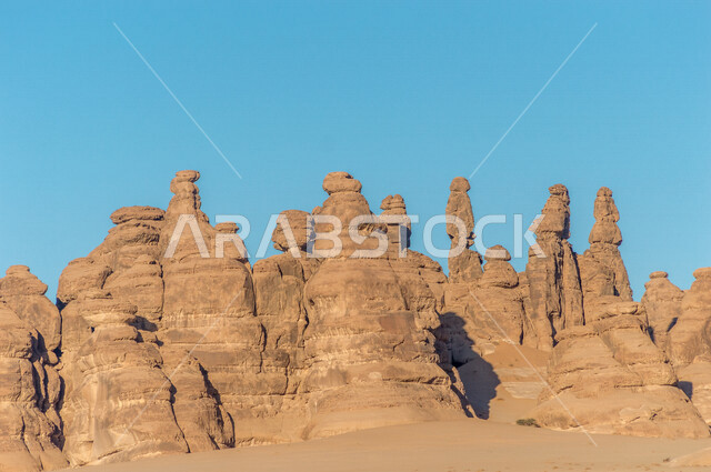The historical beauty of Madain Saleh in Al-Ula, Saudi Arabia, the ancient Arab civilization, the beauty of the rock formations, historical and tourist attractions in Saudi Arabia, tourism in Saudi Arabia