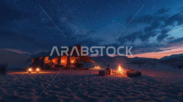 أماكن المغامرات والكشتات البرية، أجواء التخييم الشبابية الممتعه، خيام شعبية في المناطق الصحراوية، الطبيعة والرمال الذهبية الناعمة، أجواء ليلية هادئة أمام شعلى الحطب, مخيمات سياحية في صحاري المملكة العربية السعودية