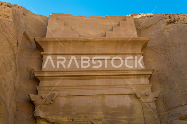 The historical beauty of Madain Saleh in Al-Ula, Saudi Arabia, the ancient Arab civilization, the natural beauty of the rock formations, the beauty of desert nature, historical archaeological landmarks, tourism in Saudi Arabia