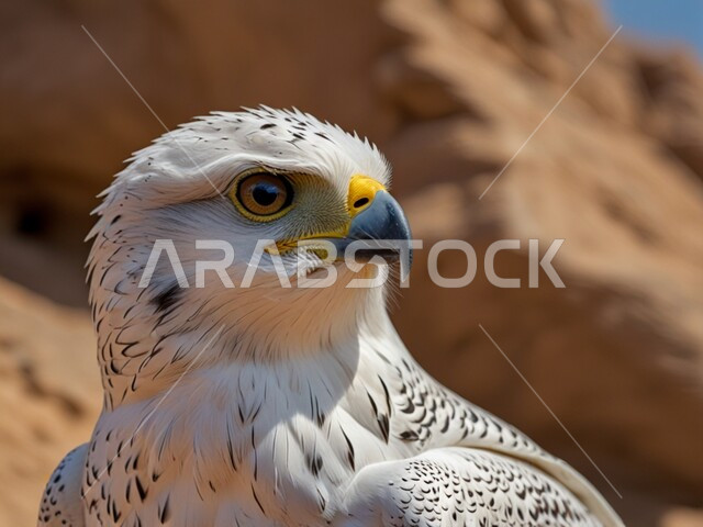 الفخر بالتراث السعودي العريق، وجه طائر الصقر في إحدى المحميات الطبيعية، حدة البصر و رمز القوة والتحدي، تدريب وترويض الطيور الجارحة والمفترسة، إقامة نادي الصقور في موسم الصيد السنوي في المملكة العربية السعودية