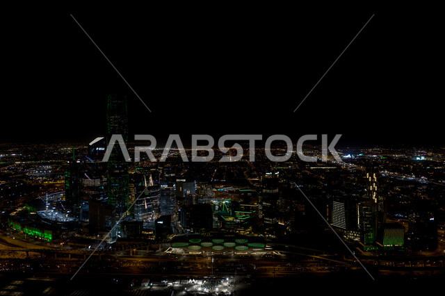 الفن الهندسي المعماري للمباني والمنشآت الاقتصادية في المملكة العربية السعودية, النمو والتطور العمراني للأبراج وناطحات السحاب المضيئة ليلاً, صورة مقربة لمركز الملك عبدالله المالي ( كافد )، الأماكن والمعالم المشهورة في الرياض