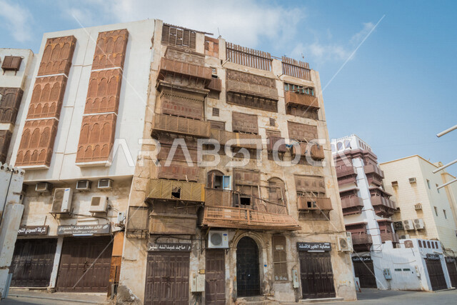The historical city of Jeddah with an ancient Arab and Islamic architectural design, the historical country in the city of Jeddah, attractive tourist places in the Kingdom of Saudi Arabia