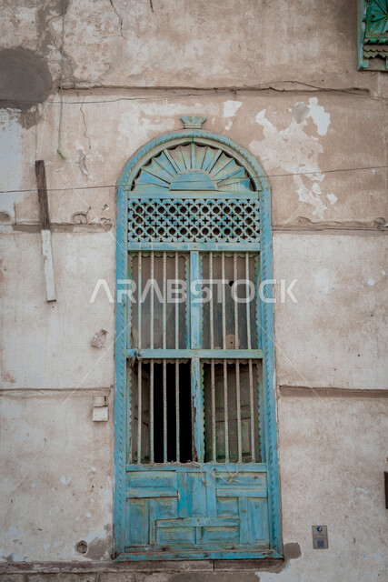 Historic antique windows in the historical city of Jeddah with an ancient Arab and Islamic architectural design, the historical country of Jeddah, attractive tourist places in Saudi Arabia