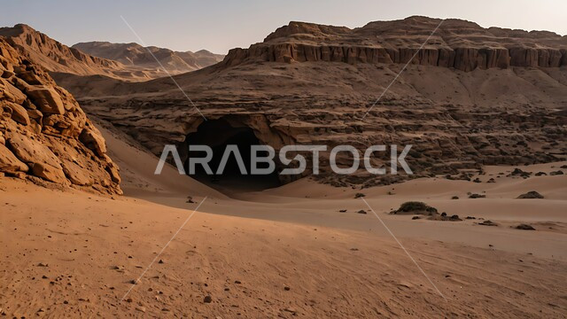 التشكيلات والكثبان الرملية الكثيفة, الكهوف والمغارات القديمة, التضاريس والتكوينات الصخرية في الصحراء, منظر الرمال الذهبية الناعمة تحت أشعة الشمس, المساحات الواسعة في صحاري المملكة العربية السعودية
