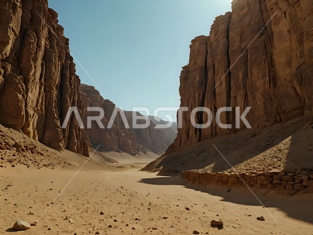 الكثبان و التشكيلات الرملية الكثيفة, التضاريس والتكوينات الصخرية في الصحراء, منظر الرمال الذهبية الناعمة تحت أشعة الشمس, المساحات الواسعة في صحاري المملكة العربية السعودية, منظر لوادي في المناطق الصحراوية