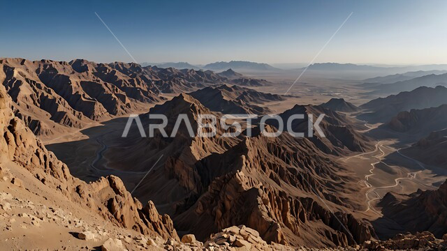 منظر الجبال والصخور في الصحراء, التكوينات والمرتفعات الجبلية, التشكلات والتضاريس الصخرية في المناطق الصحراوية, الاماكن الطبيعية السياحية في المملكة العربية السعودية