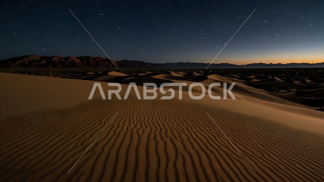 مناطق رحلات السفاري والتخييم في الصحاري, التشكيلات والتكوينات والكثبان الرملية في الصحراء ليلا, منظر الرمال الذهبية الناعمة, الأماكن السياحية الطبيعية في المملكة العربية السعودية