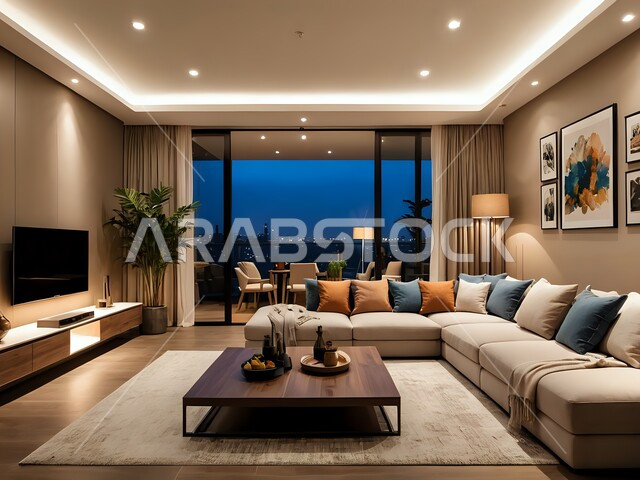 التصاميم الأنيقة لغرف الجلوس المريحة على الطراز الحديث، تحف واكسسوارات عصرية، غرفة معيشة مع أثاث منزلي فاخر، الديكورات الداخلية الراقية للفلل والشقق السكنية في المملكة العربية السعودية