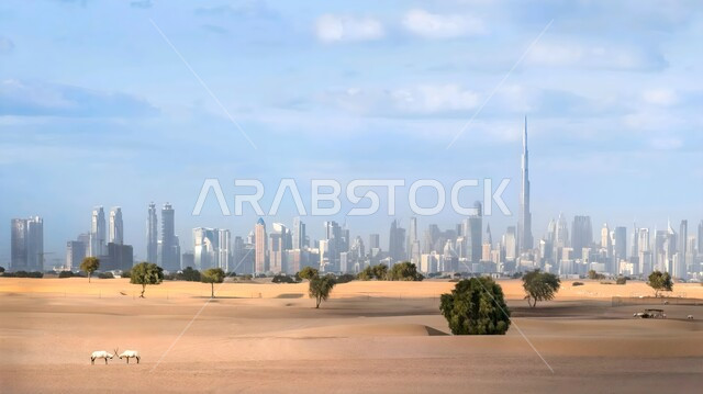 إقامة المدن السياحية فوق الأراضي الصحراوية، التقدم والنمو العمراني في إمارة دبي، الأبراج وناطحات السحاب في الامارات العربية المتحدة، الفنون والتصاميم المعمارية الحديثة، بناء مستقبل حضاري متطور، المنشآت والمباني التجارية الشاهقة، تحسين وتطوير البنية التحتية 