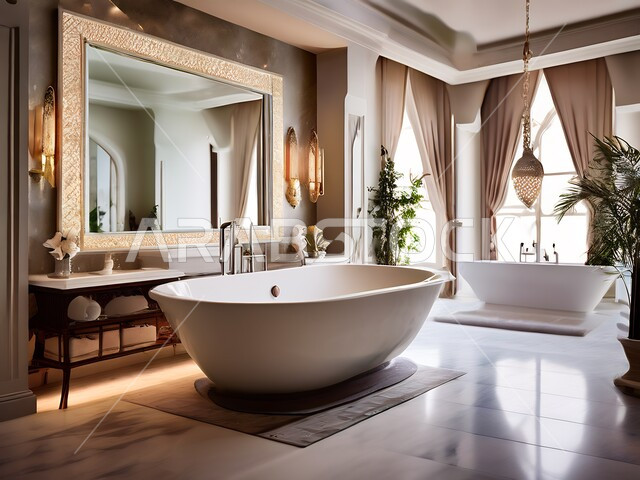 حمام معاصر في منزل حديث، التصاميم الداخلية والديكورات الراقية للحمامات الداخلية وأحواض الاستحمام في الشقق الفاخرة، دورة مياه فاخرة في أحد المباني السكنيه