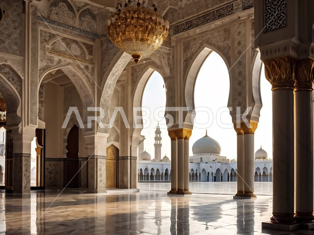 النقوش والزخارف للاعمدة والاقواس على الطراز الاسلامي، مفهوم العبادة والتقرب إلى الله تعالى, الفن الهندسي المعماري لمسجد عربي عريق، التصاميم والديكورات الداخلية للمساجد في المملكة العربية السعودية