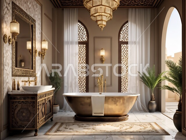 التصاميم الداخلية والديكورات الراقية للحمامات الداخلية وأحواض الاستحمام، الشقق الفاخرة على الطراز العصري في المملكة العربية السعودية، حمام معاصر في منزل حديث، دورة مياه فاخرة في أحد المباني السكنية