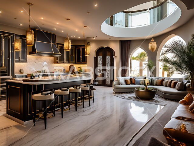 تصميم داخلي لمطبخ بأثاث راقي، الديكورات الداخلية الحديثة لغرف السفرة، تصاميم عصرية فاخرة، شقق و فلل سكنية على الطراز الحديث في المملكة العربية السعودية، الديكورات والاكسسوارات الانيقة