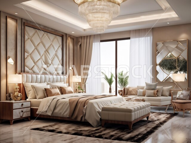 ديكورات منزلية داخلية للشقق والفلل السكنية في المملكة العربية السعودية، أثاث منزلي راقي، غرفة نوم بتصاميم عصرية، سرير كبير ومريح بتصميم حديث، فنادق ومنتجعات فاخرة