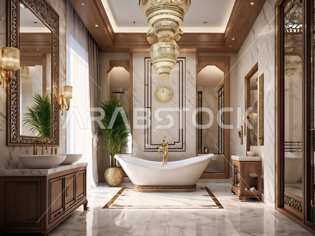 Contemporary bathroom in a modern home, luxury interior designs and decorations of en suite bathrooms and bathtubs in luxury apartments, luxury bathroom in a residential building