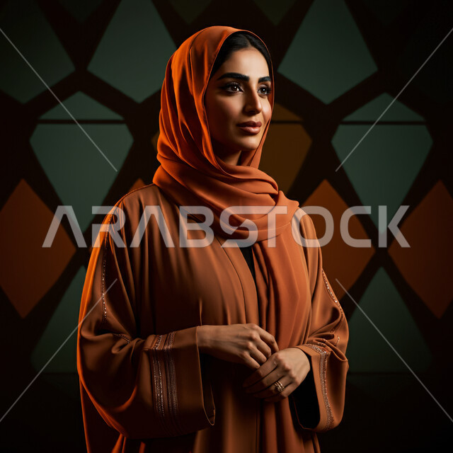 تصاميم وموديلات عباءات نسائية خليجية معاصرة, متابعة الأزياء والاهتمام بصيحات الموضة, صورة مقربة لعارضة أزياء عربية سعودية خليجية ترتدي عباية أنيقة تنظر الى الكاميرا، مفهوم الأناقة والاهتمام بالمظهرالخارجي