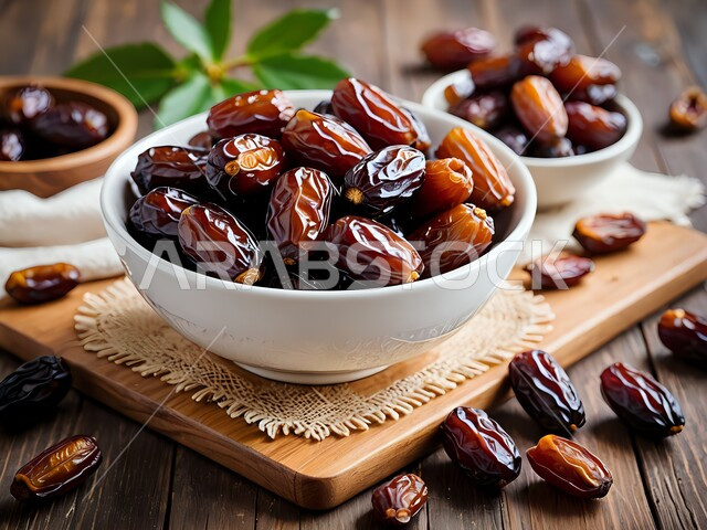 وجبة ذات قيمة غذائية عالية، صورة مقربة لطبق من التمر السكري الصحي الطازج، ضيافة رمضانية لذيذة، أنواع من التمور الصحية، رطب من نخيل المملكة العربية السعودية، محاصيل ومنتجات زراعية محلية وطنية